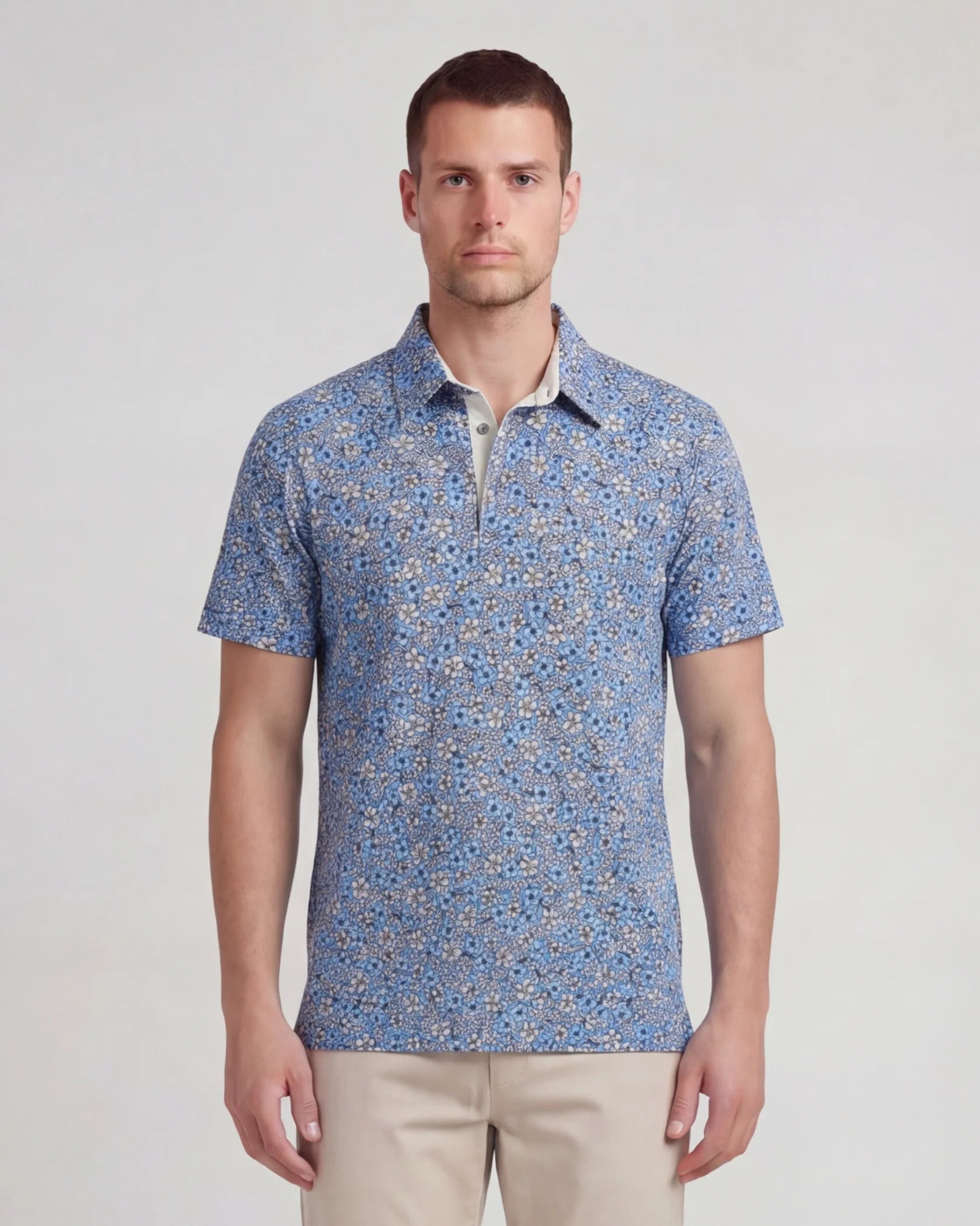 TODD FLORAL FIELD BLACK MENS KNIT SHIRT