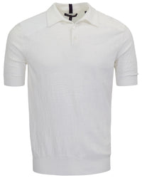 PETERSON WHITE MENS JACQUARD LINEN COTTON POLO
