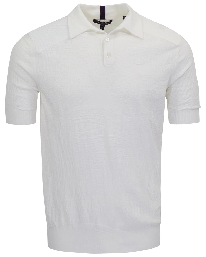 PETERSON WHITE MENS JACQUARD LINEN COTTON POLO