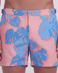 POOL MONSTERA FLORAL CORAL TAILORED MENS SWIM SHORT