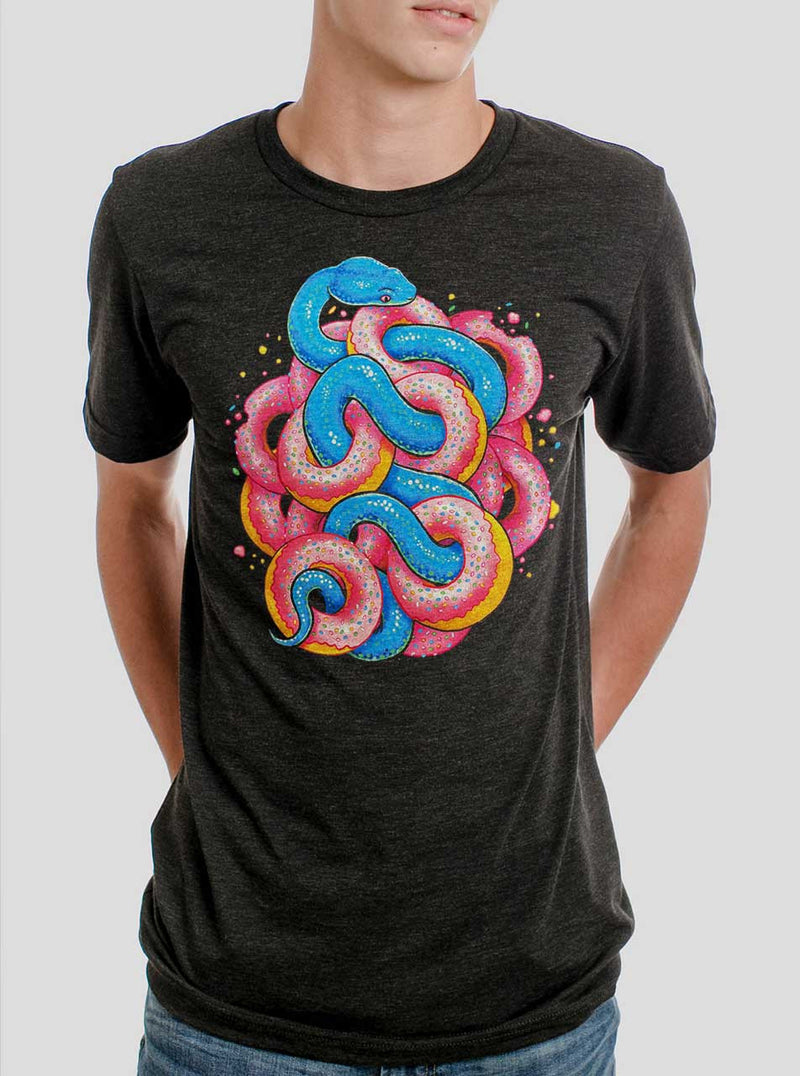 CURBSIDE Donut Snake 
Multicolor on Heather Black Triblend Mens T Shirt