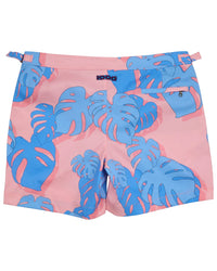 POOL MONSTERA FLORAL CORAL TAILORED MENS SWIM SHORT